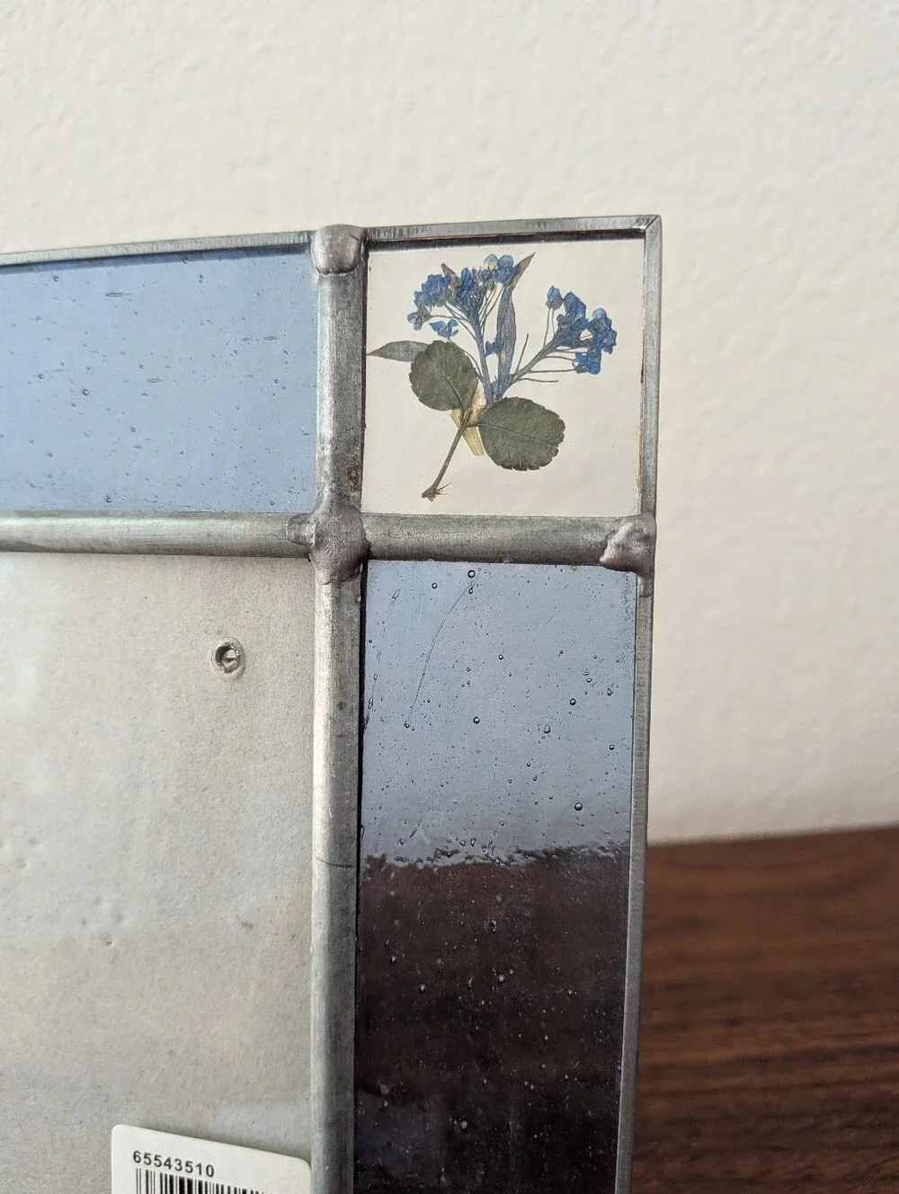 Vtg Carr Blue Leaded Glass Picture Frame Dried Press Flowers Photo Size 3.5